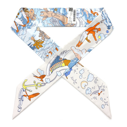 Hermes Silk Sur Mon Nuage Twilly Creme Bleu Ciel Orange 1 of 4