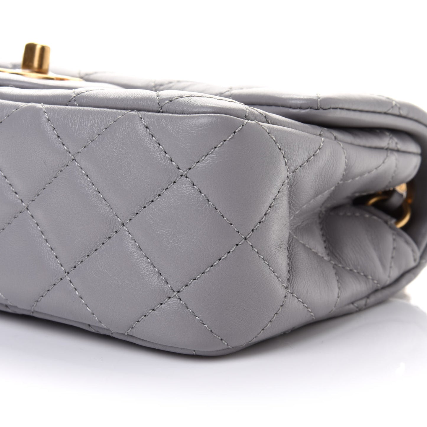 Lambskin Quilted Mini Rectangular Pearl Crush Flap Grey