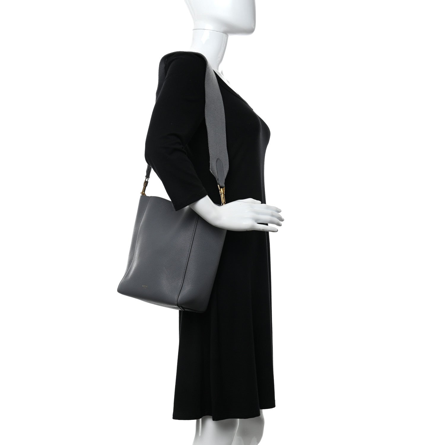 Celine Soft Grained Calfskin Small Sangle Bucket Bag Grey 2 of 10