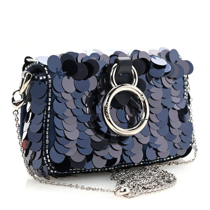 Fendi Sequin Paillettes Shiny Nappa Sex and the City Nano Maxi Buckle Baguette Charm Blue 2 of 9