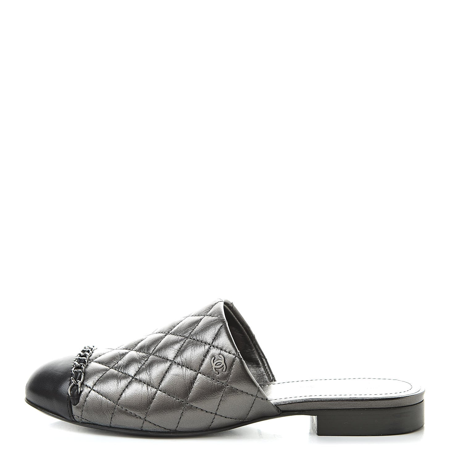 Chanel Iridescent Lambskin Quilted CC Chain Mules 36 Silver Black 1 of 16