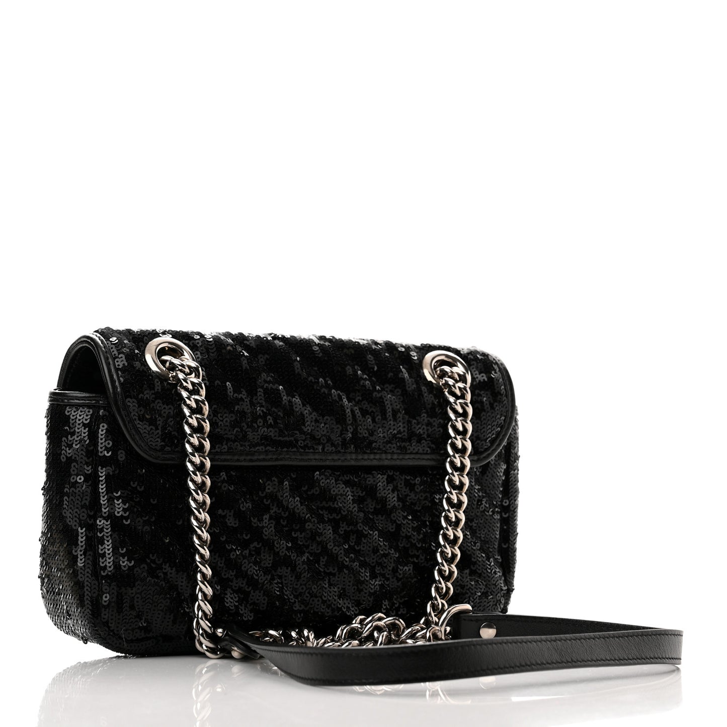 Sequin Matelasse Diagonal Mini GG Marmont Shoulder Bag Black