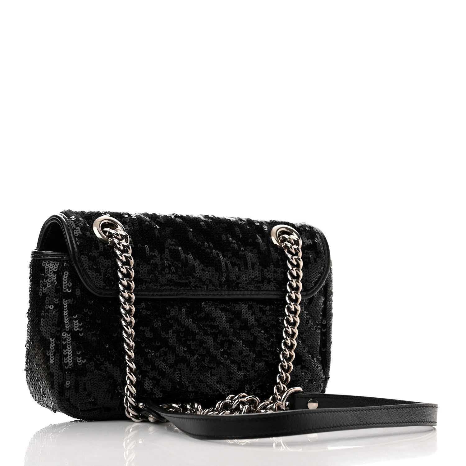 Gucci Sequin Matelasse Diagonal Mini GG Marmont Shoulder Bag Black 3 of 10