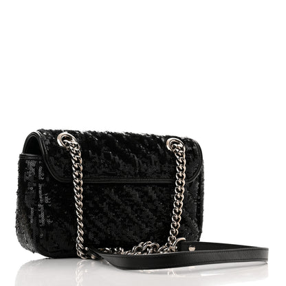 Gucci Sequin Matelasse Diagonal Mini GG Marmont Shoulder Bag Black 3 of 10