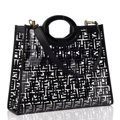 Fendi TPU FF Vitello Century Plexiglass Medium Runaway Shopper Tote Black 3 of 8