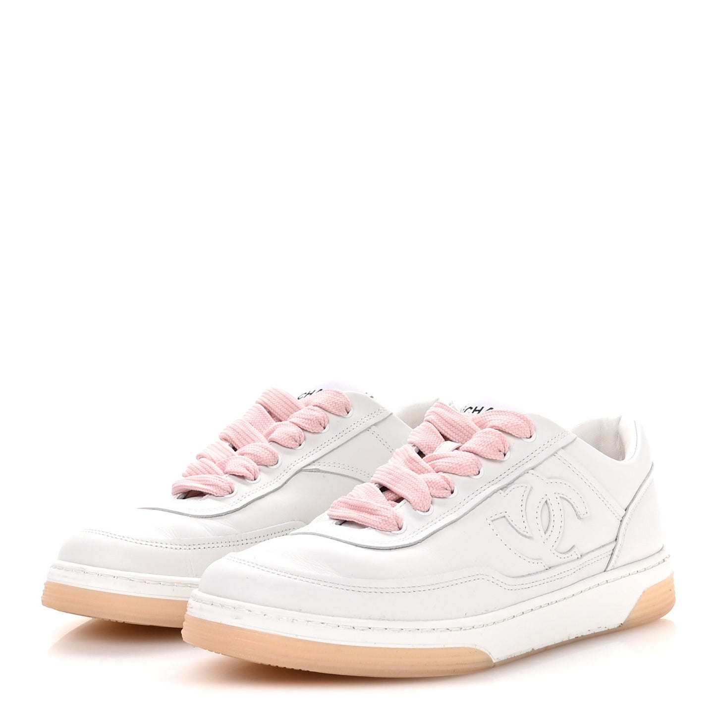 Calfskin Womens CC Sneakers 36 White Pink
