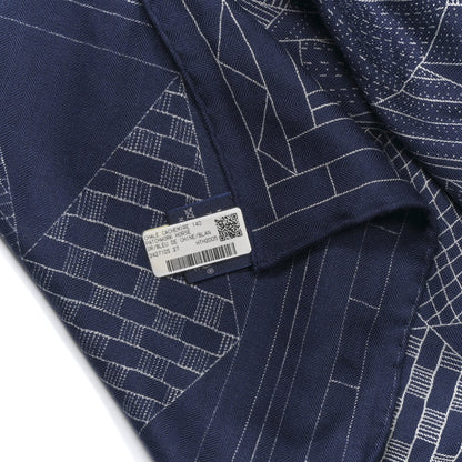 Hermes Cashmere Silk Patchwork Horse Shawl 140 Bleu De Chine Blanc 3 of 6