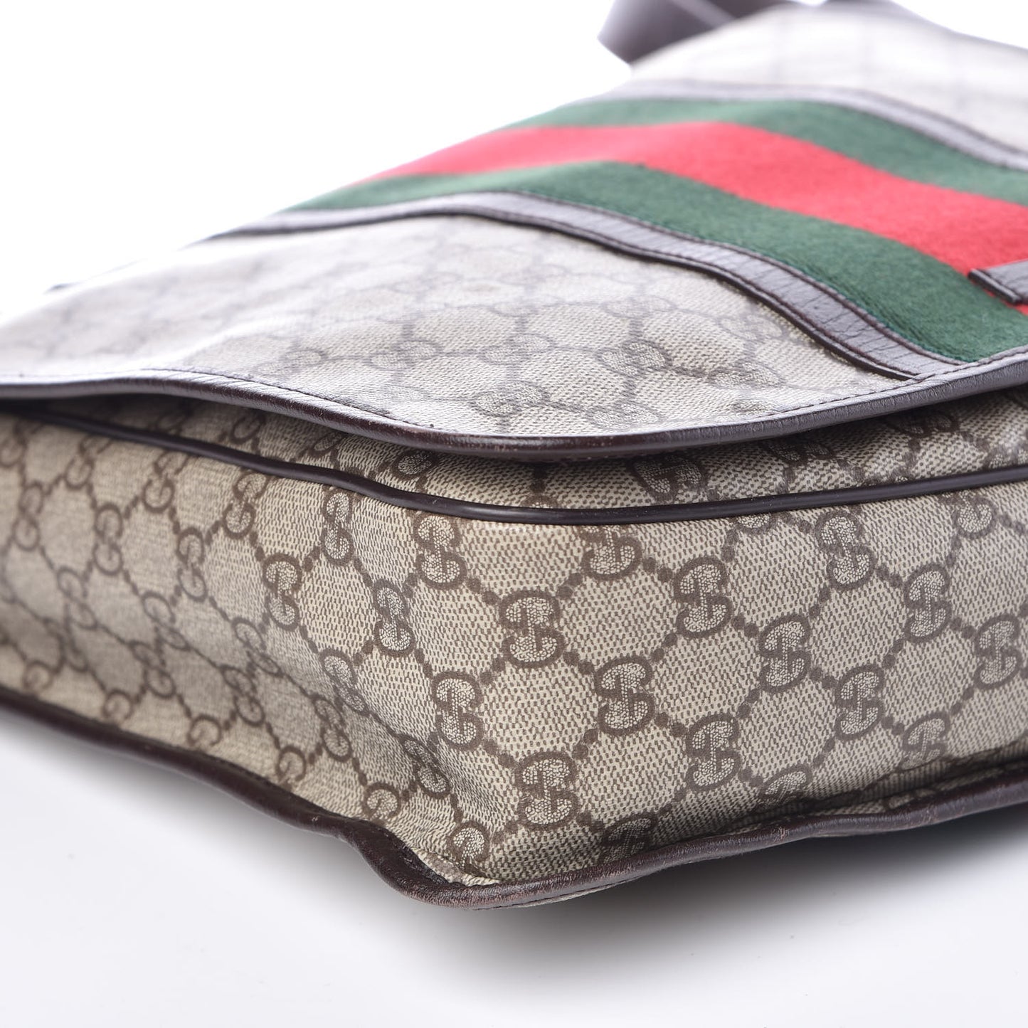 GG Plus Monogram Web Large Flap Messenger Bag Beige Dark Brown