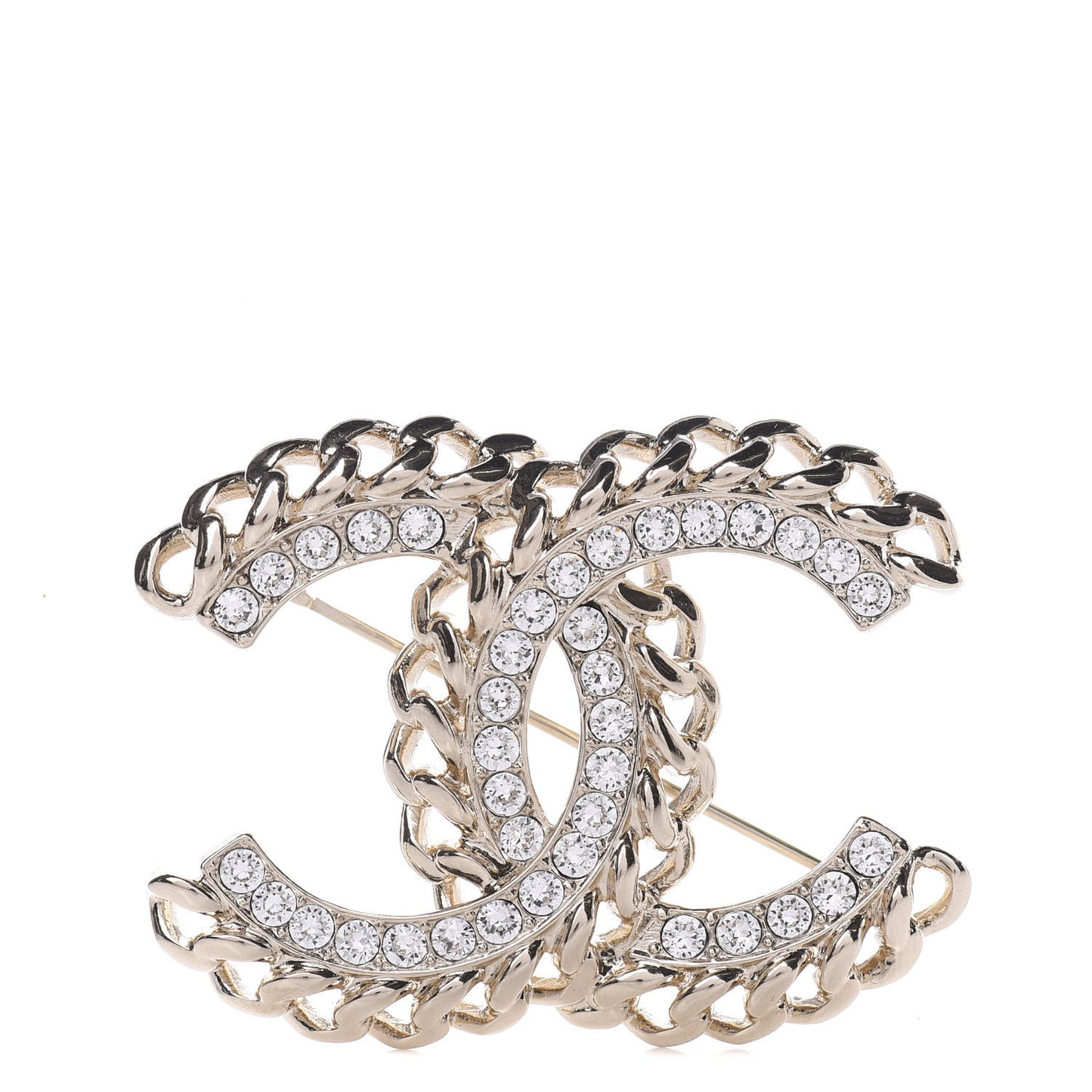 Crystal Chain CC Brooch Gold