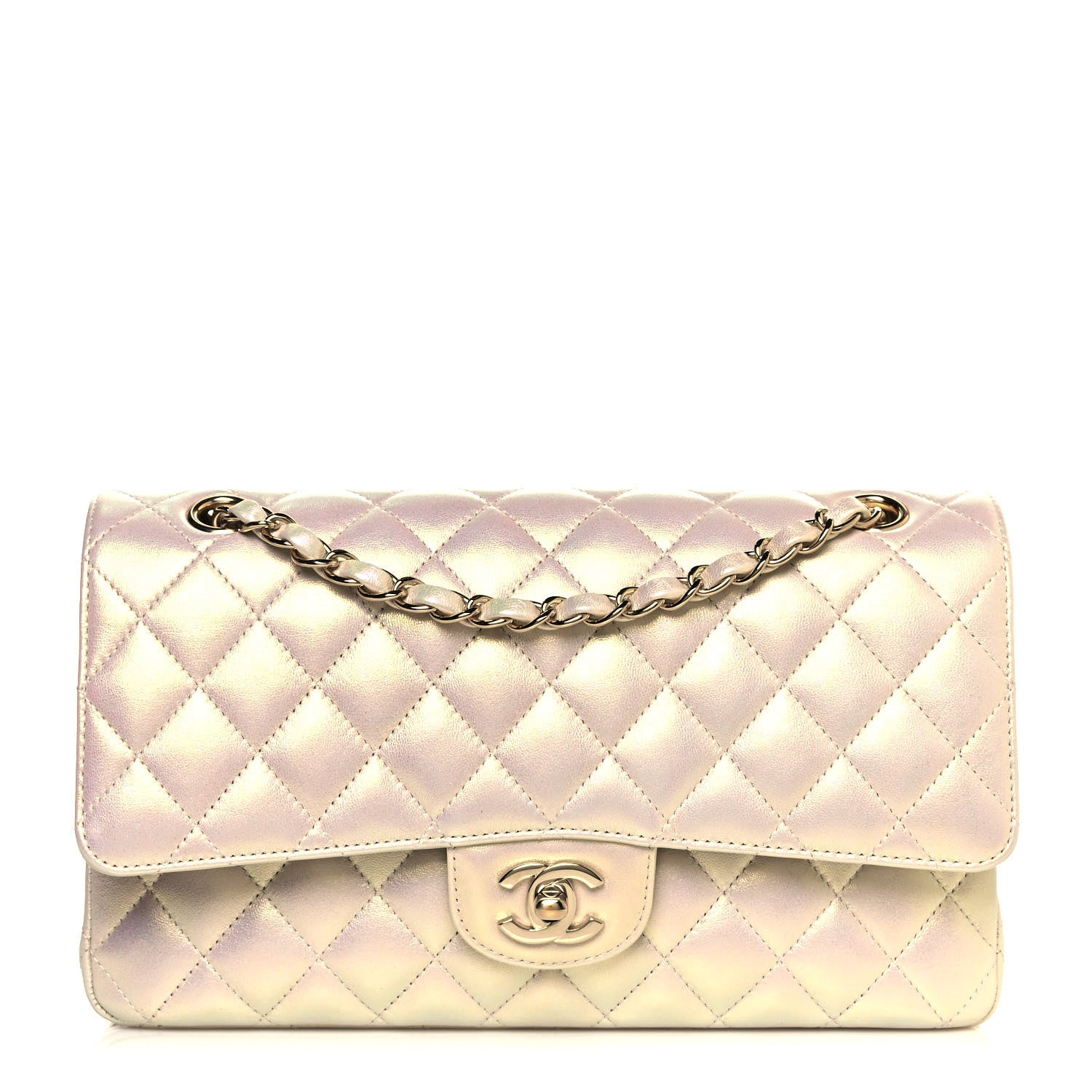 Chanel Iridescent Lambskin Quilted Medium Double Flap Ivory 1 of 11