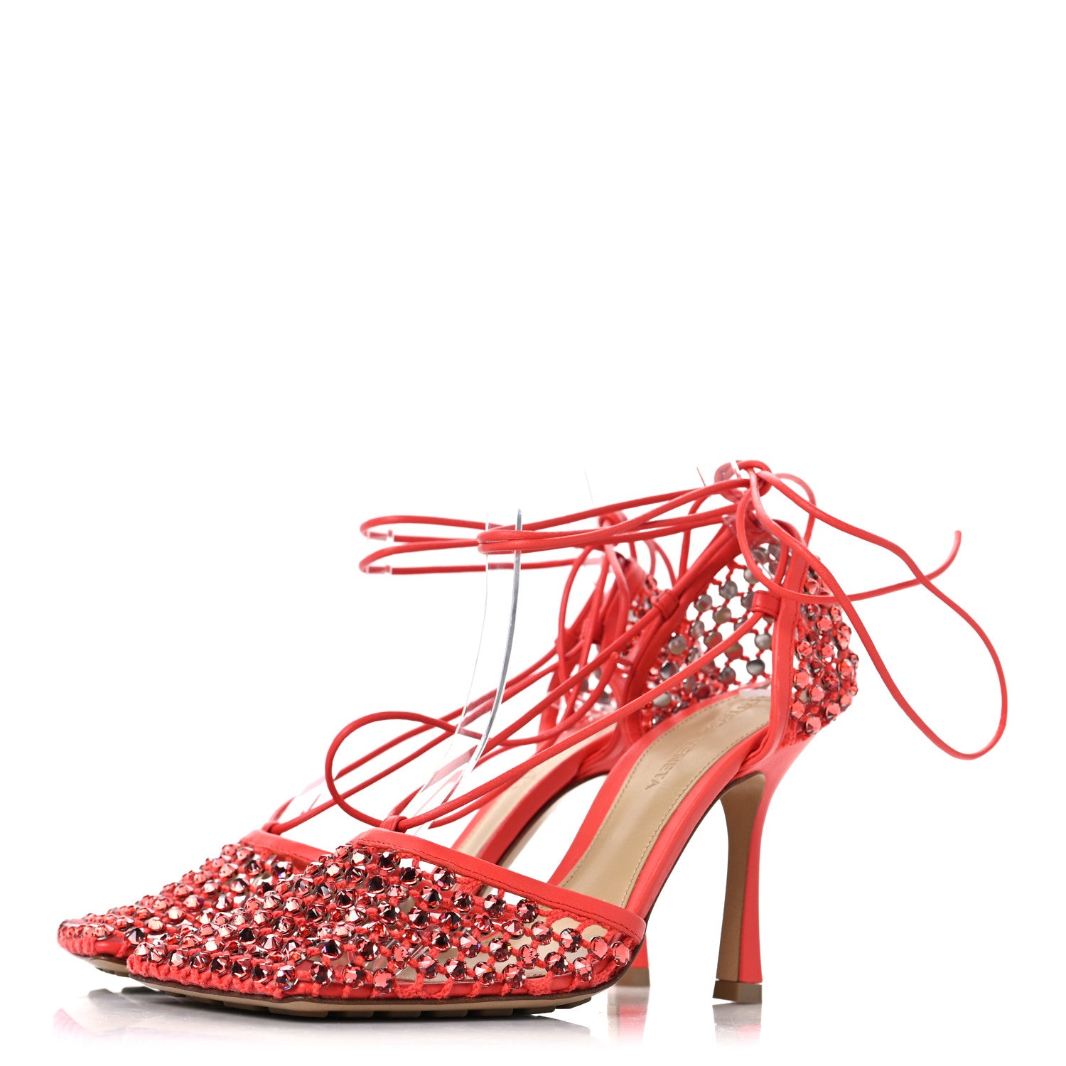 Bottega Veneta Mesh Nappa Crystal Embellished Sparkle Stretch Ankle Tie 90mm Sandals 37.5 Sunburst 4 of 9