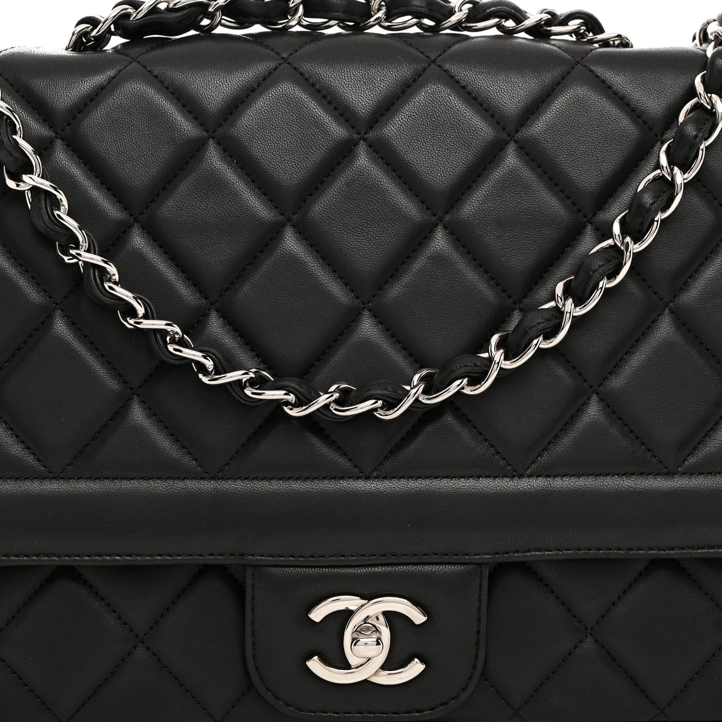 Lambskin Quilted Large Coco Rider Flap Black