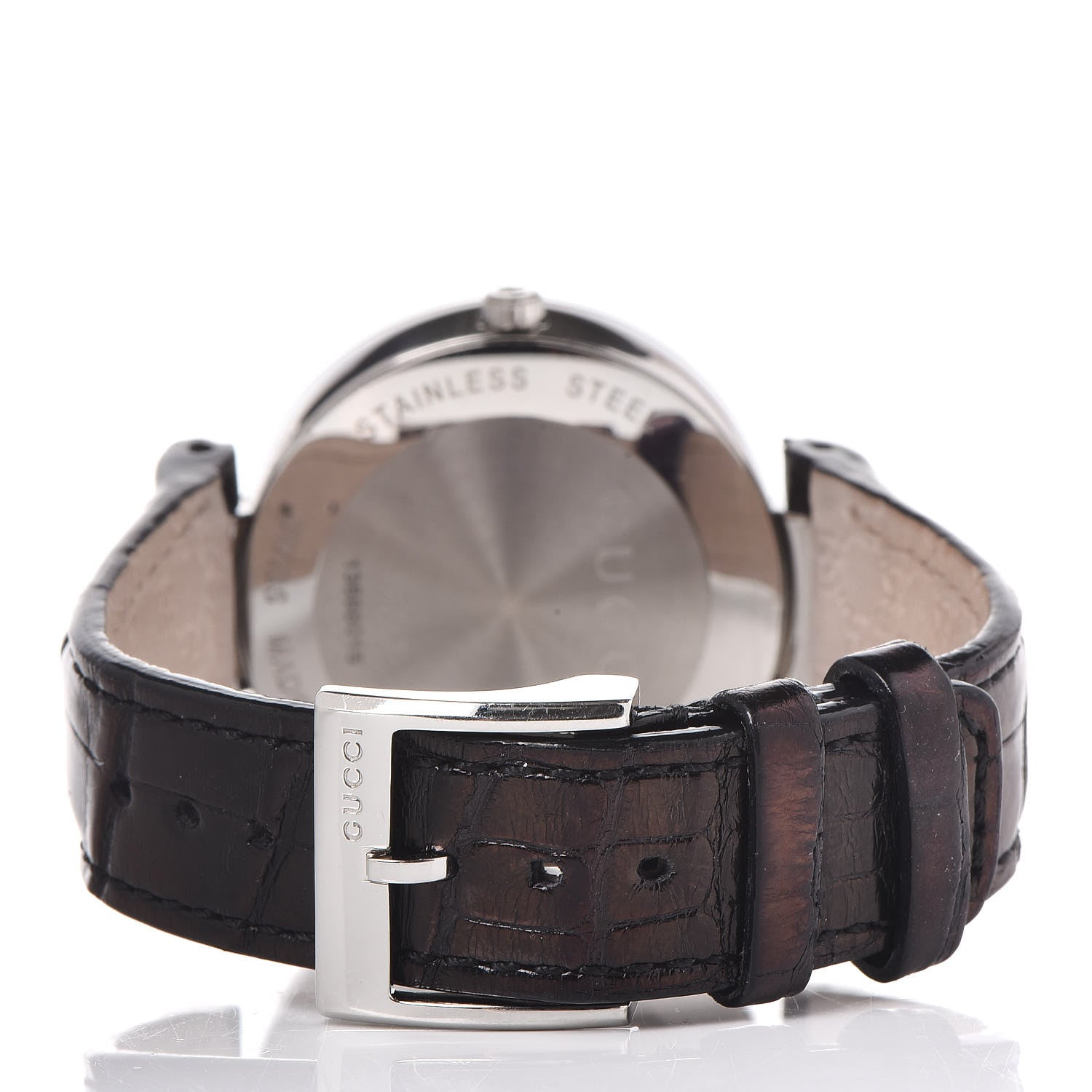 Gucci Stainless Steel Alligator Diamond 37mm Interlocking G Quartz Watch Black 4 of 7