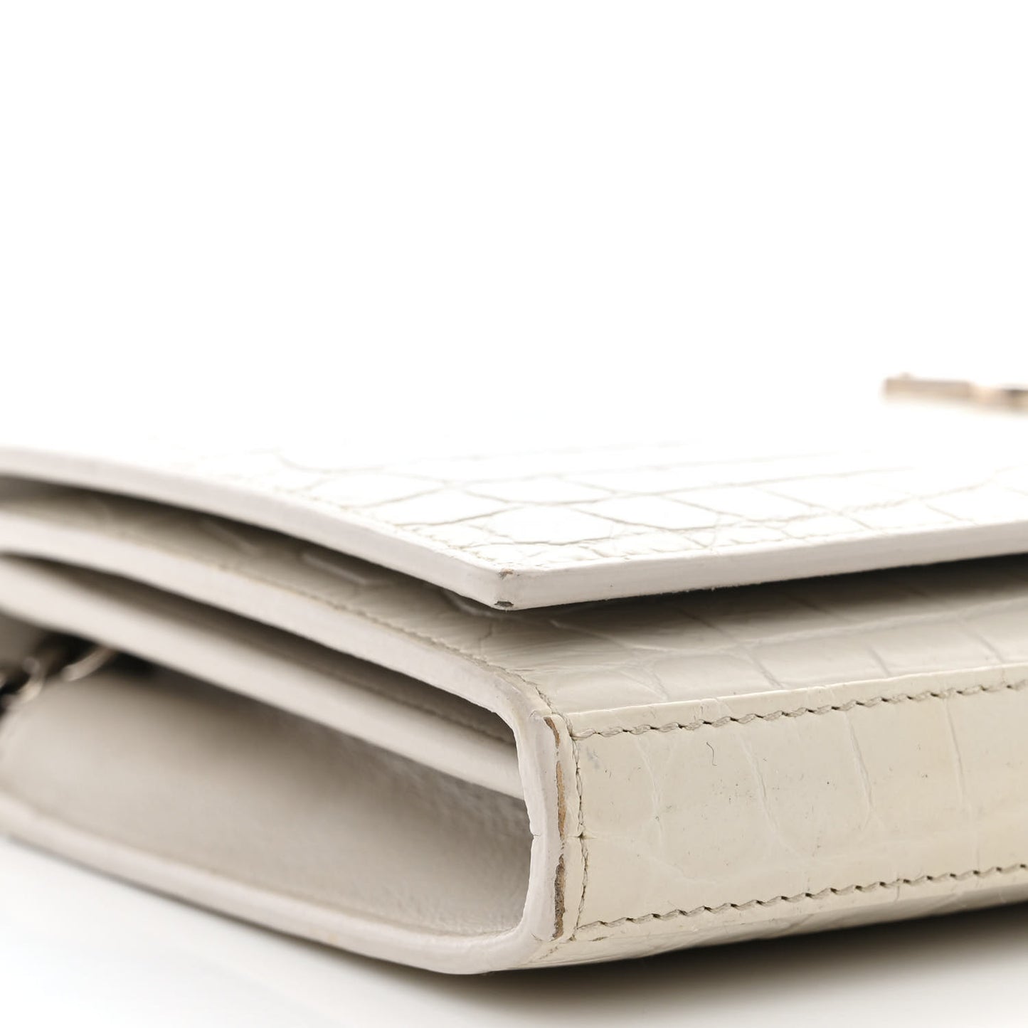 Calfskin Crocodile Embossed Monogram Chain Wallet Blanc Vintage