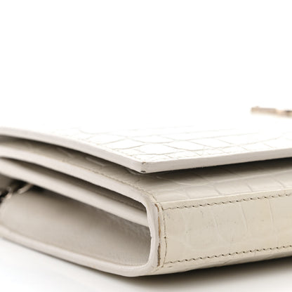 Saint Laurent Calfskin Crocodile Embossed Monogram Chain Wallet Blanc Vintage 10 of 12