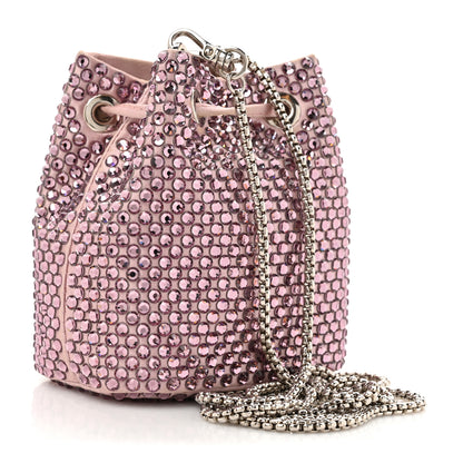Prada Satin Crystal Metal Triangle Logo Mini Drawcord Pouch Shoulder Bag Alabastro 3 of 10