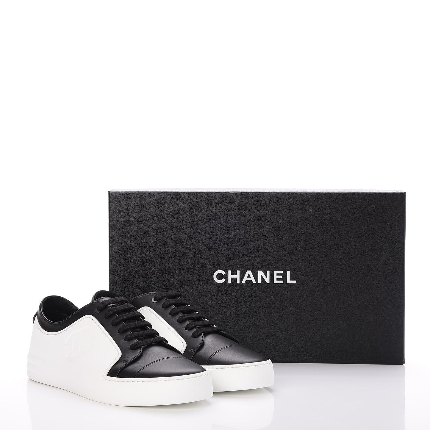 Calfskin CC Sneakers 39 Black White