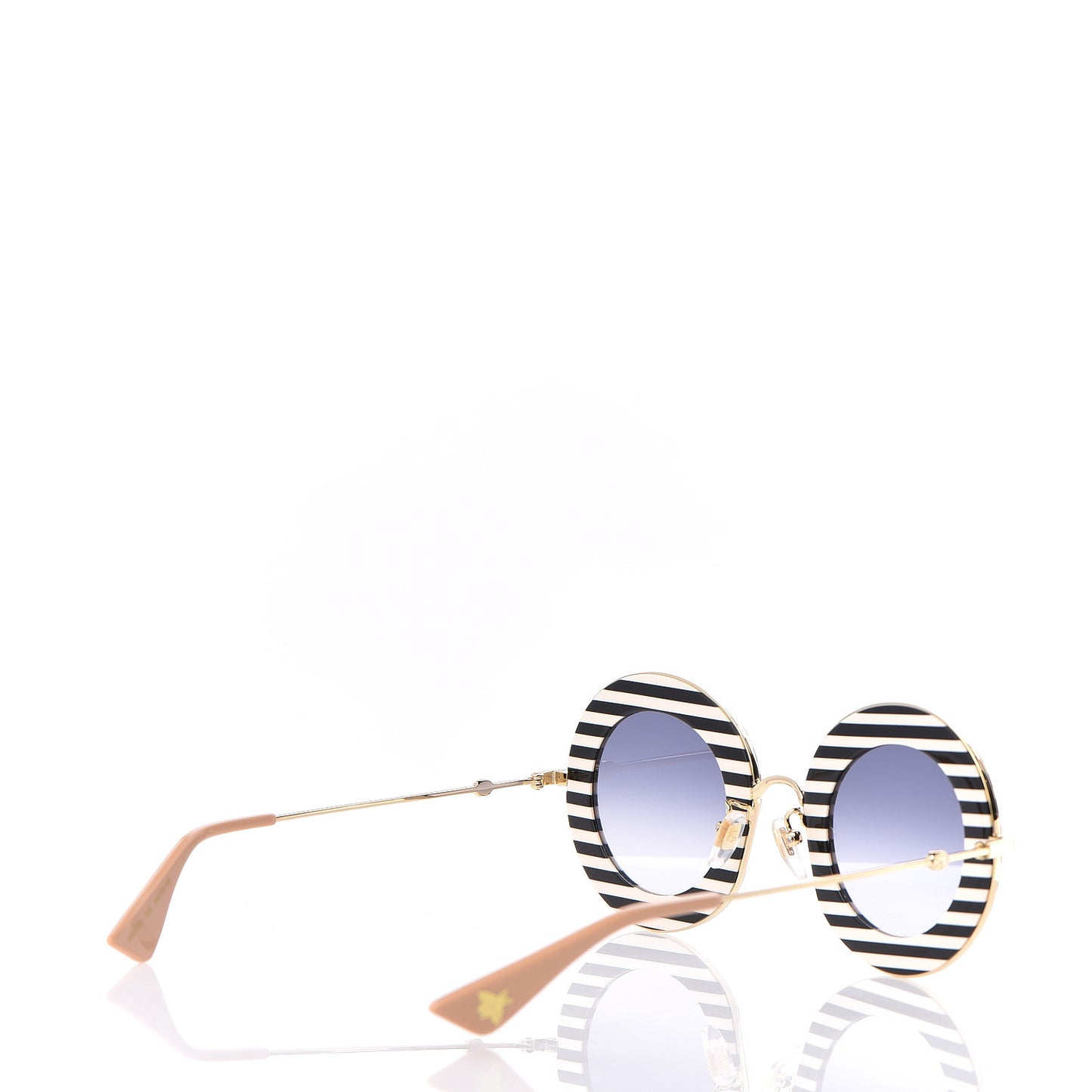 Metal Acetate Striped Gucci Band Round Frame Sunglasses GG0113S Black White