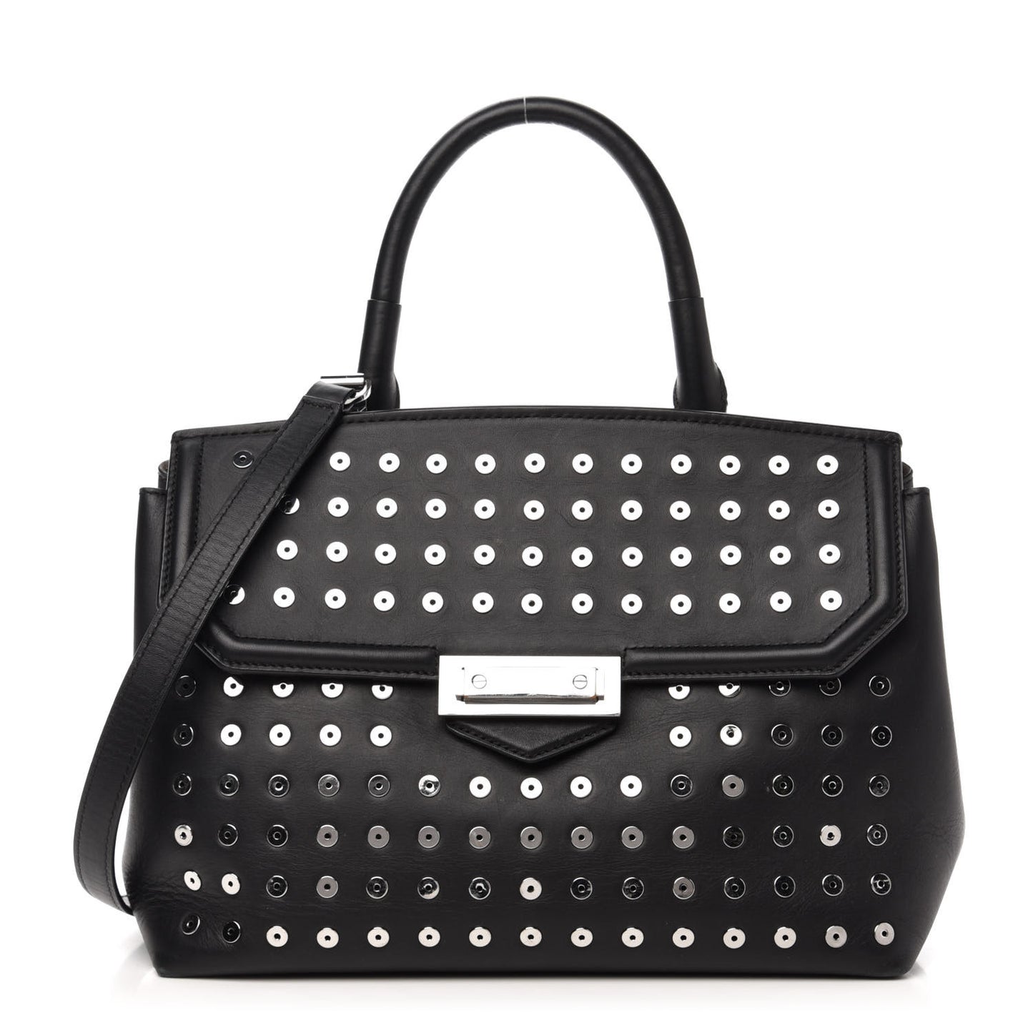 Lambskin Eyelets Marion Tote Black Silver Hardware