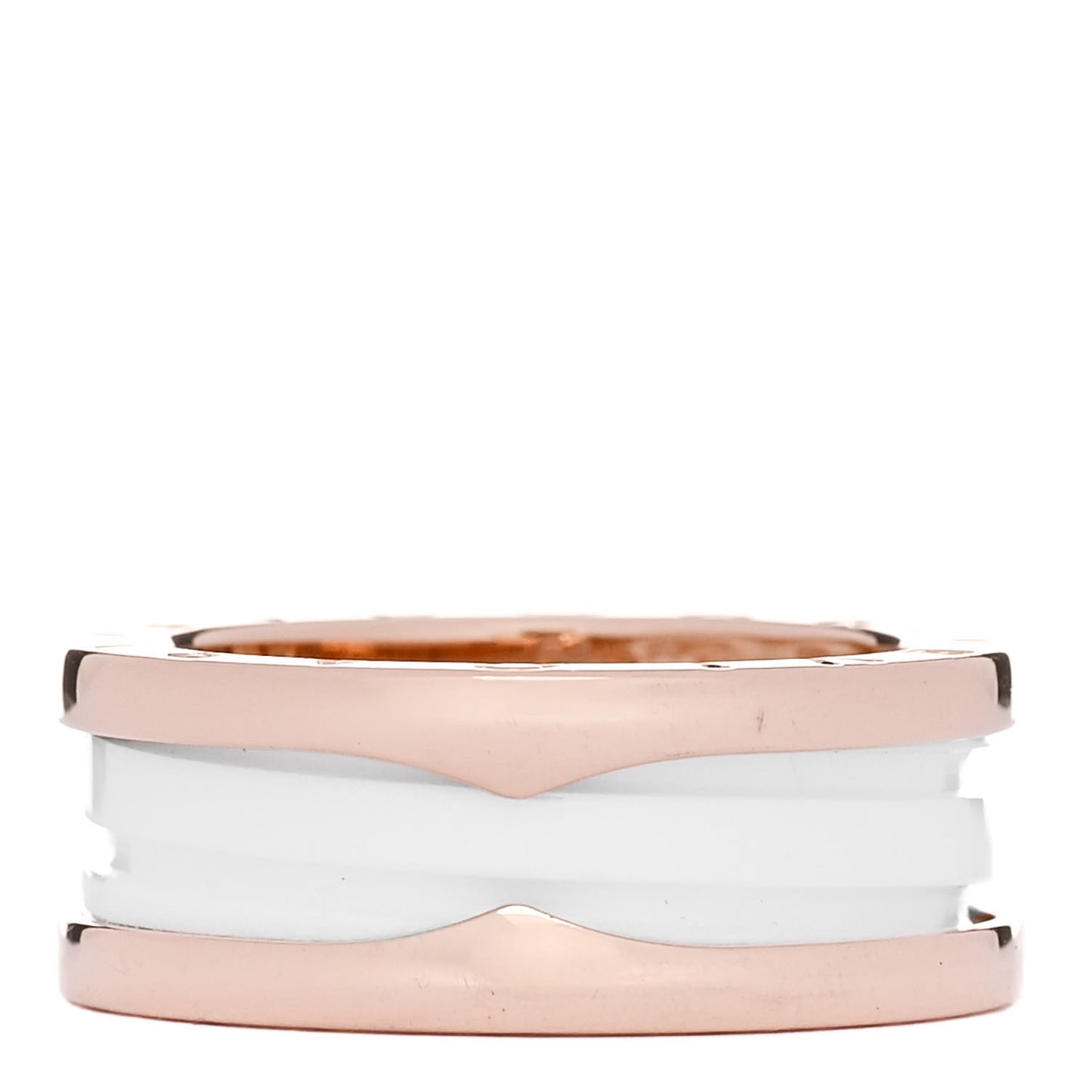 18K Rose Gold White Ceramic B.Zero1 Two-Band Ring 54 6.75