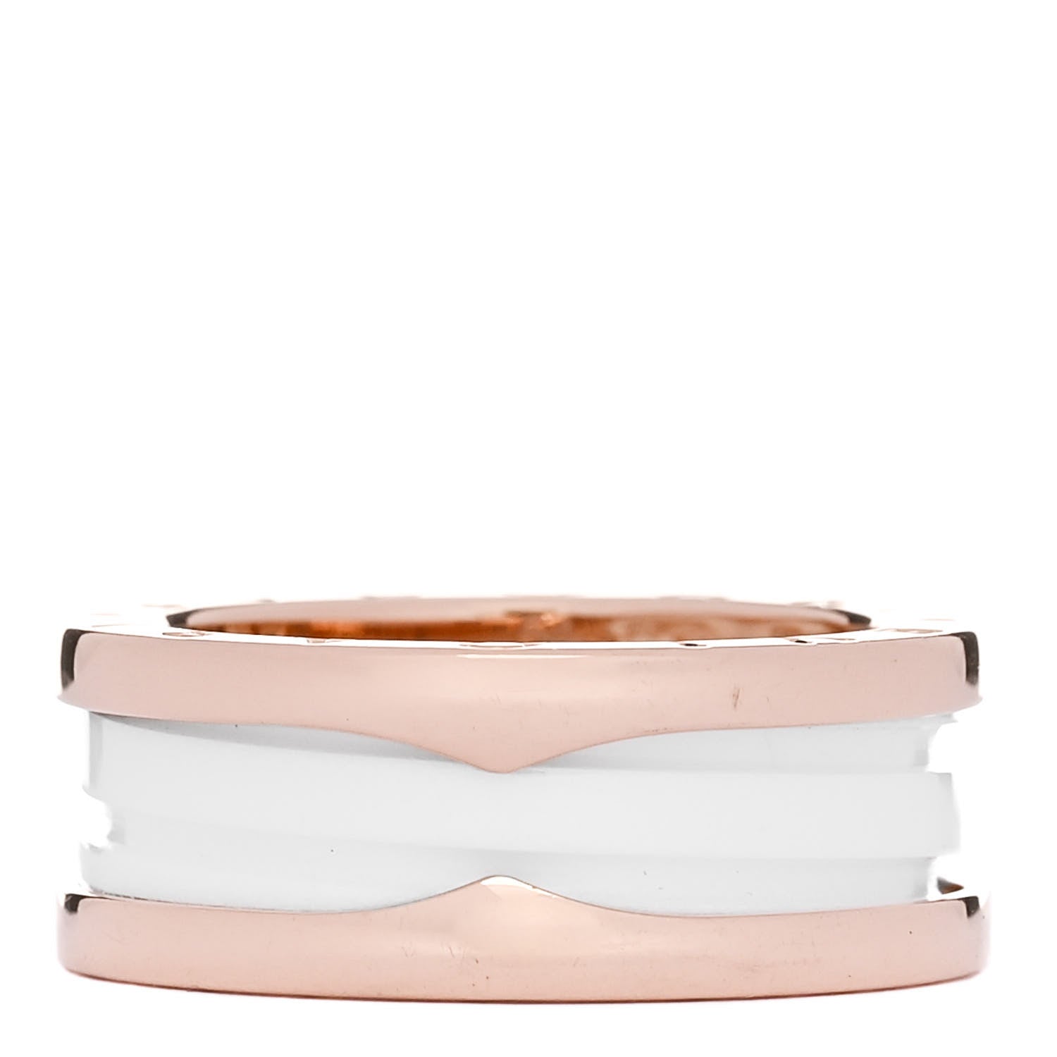 Bulgari 18K Rose Gold White Ceramic B.Zero1 Two-Band Ring 54 6.75 1 of 6