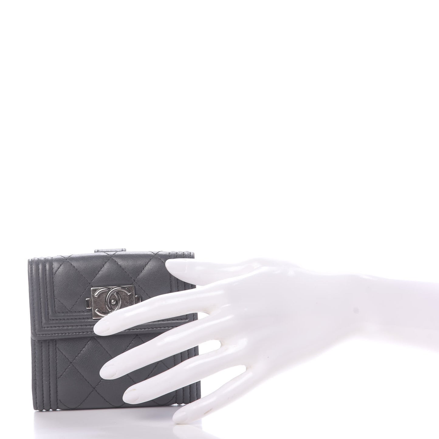 Lambskin Quilted Compact Boy Wallet Dark Grey