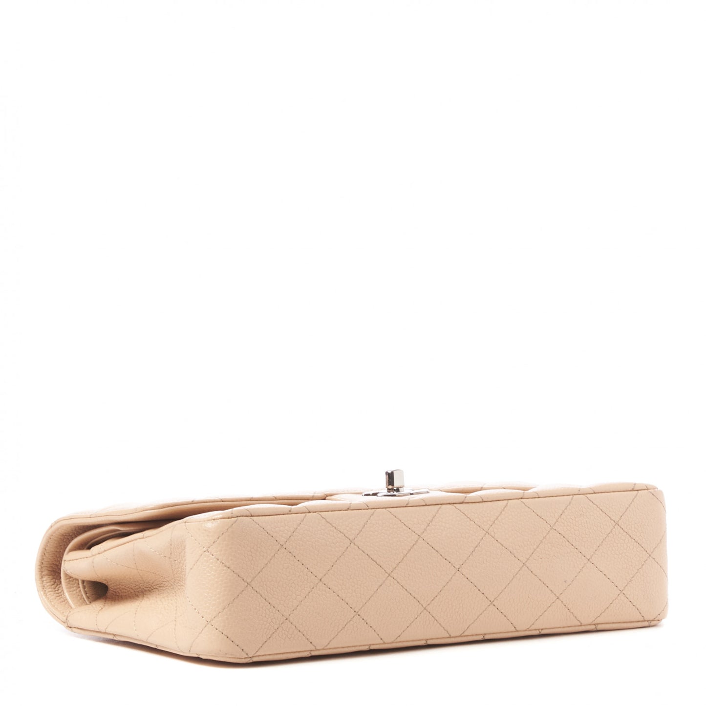 Caviar Quilted Medium Double Flap Beige Clair