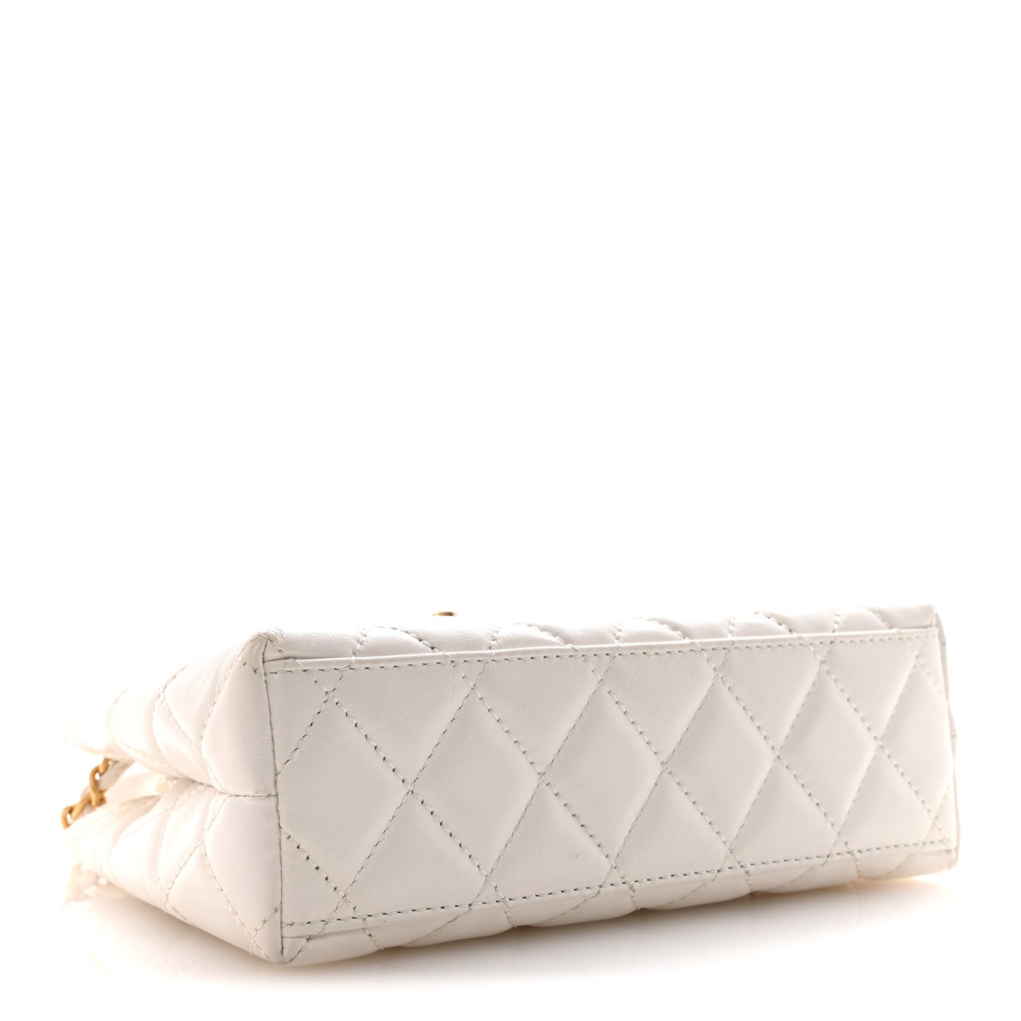 Shiny Aged Calfskin Quilted Nano Kelly Shopper White