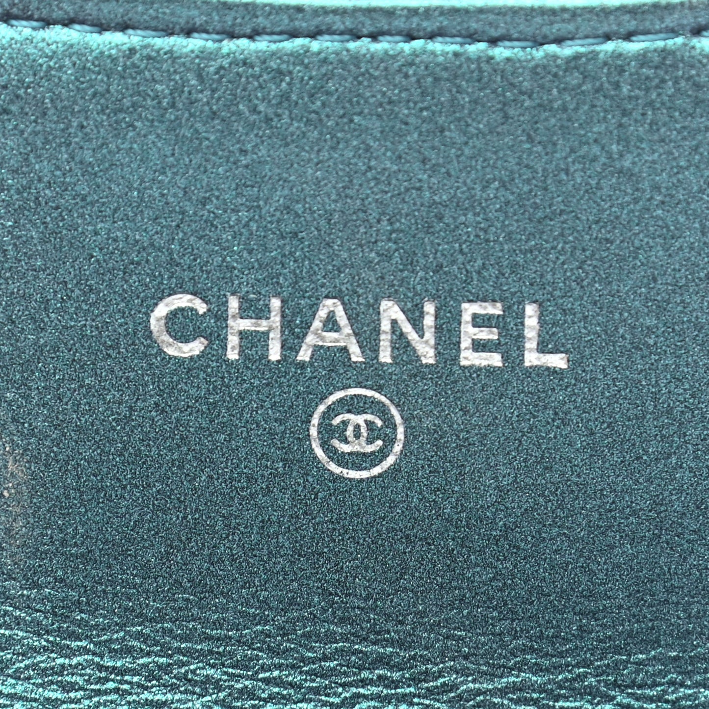 Iridescent Lambskin Quilted Flap Card Holder Turquoise