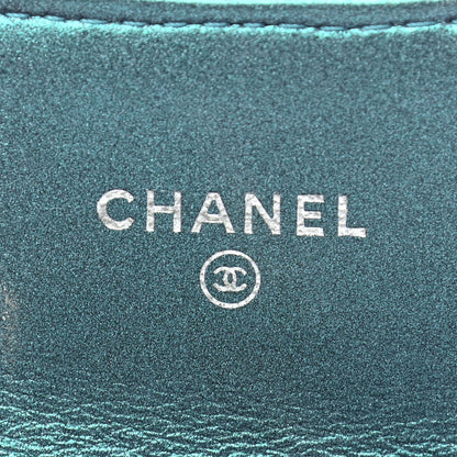 Chanel Iridescent Lambskin Quilted Flap Card Holder Turquoise 12 of 16