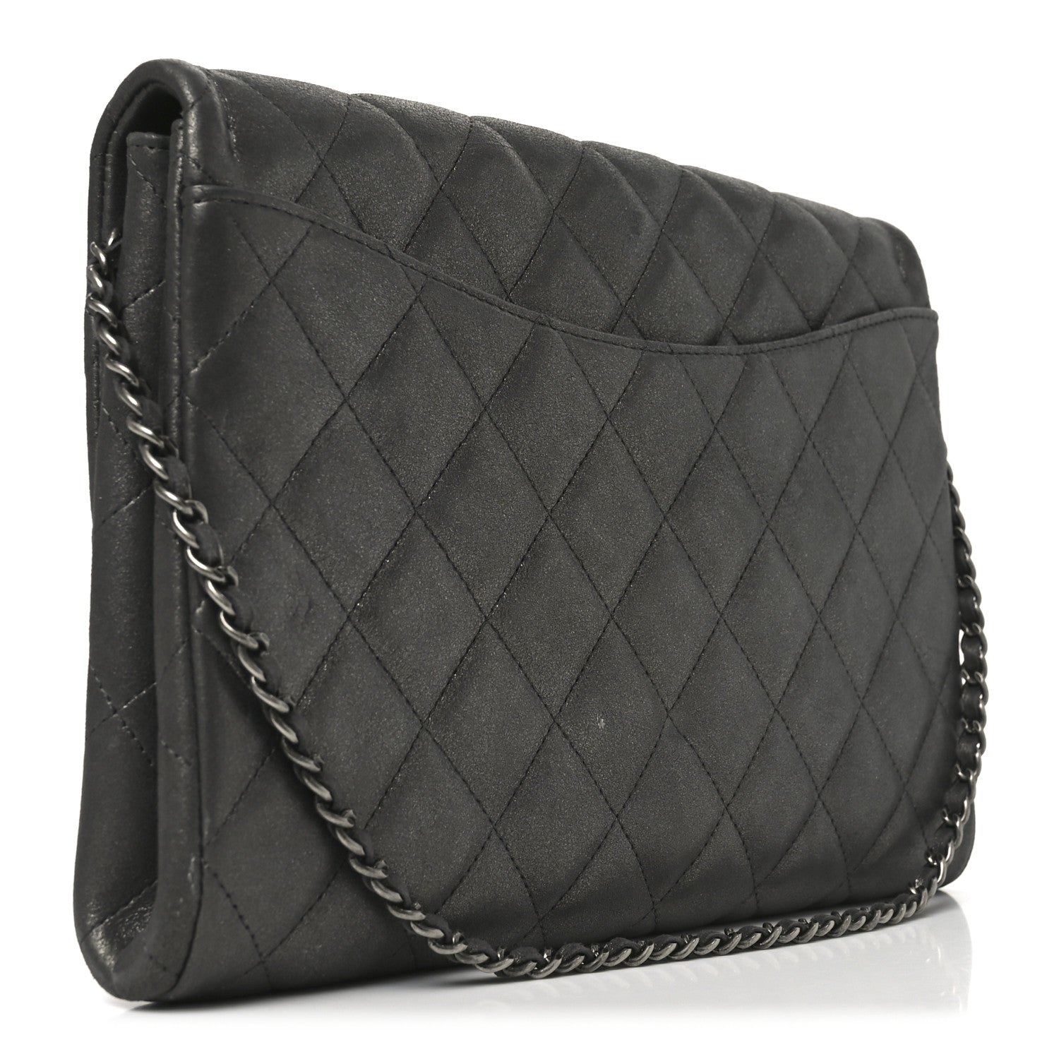 Chanel Metallic Lambskin Quilted Clutch With Chain Flap Dark Grey 3 of 10