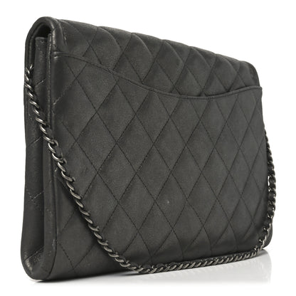 Chanel Metallic Lambskin Quilted Clutch With Chain Flap Dark Grey 3 of 10