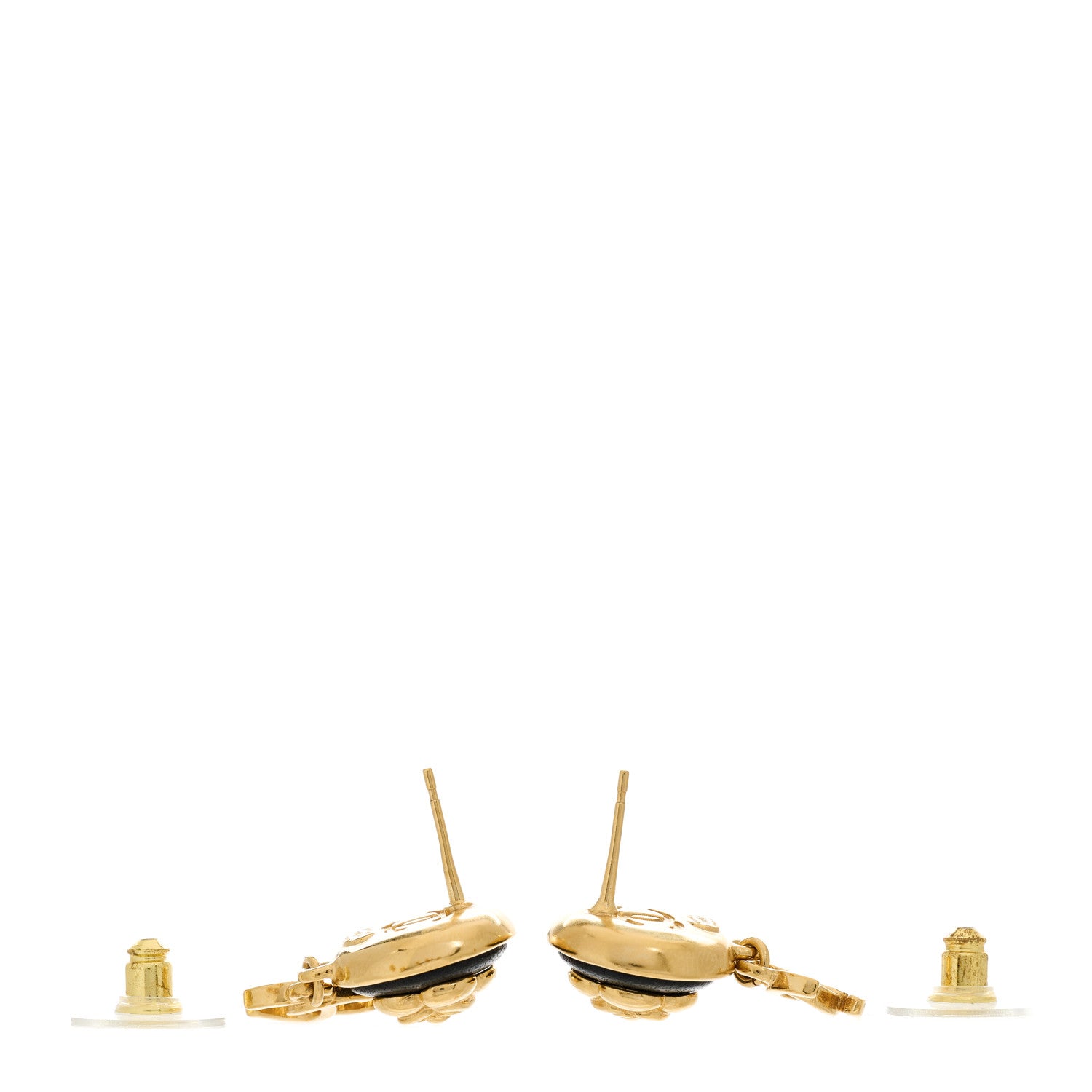 Chanel Metal Lambskin Camellia CC Drop Earrings Gold Black 4 of 5