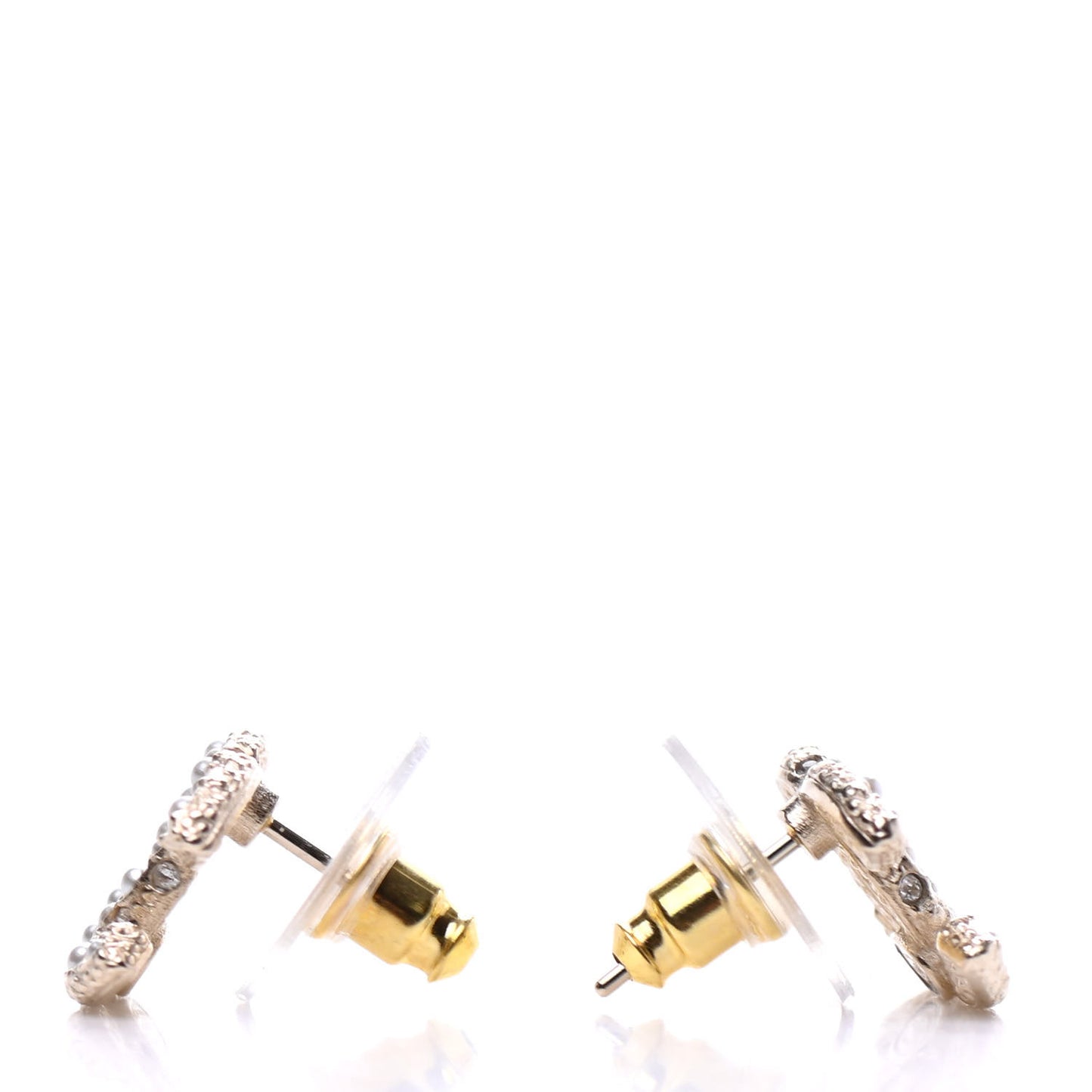 Metal Graduated Pearl Crystal CC Earrings Light Gold