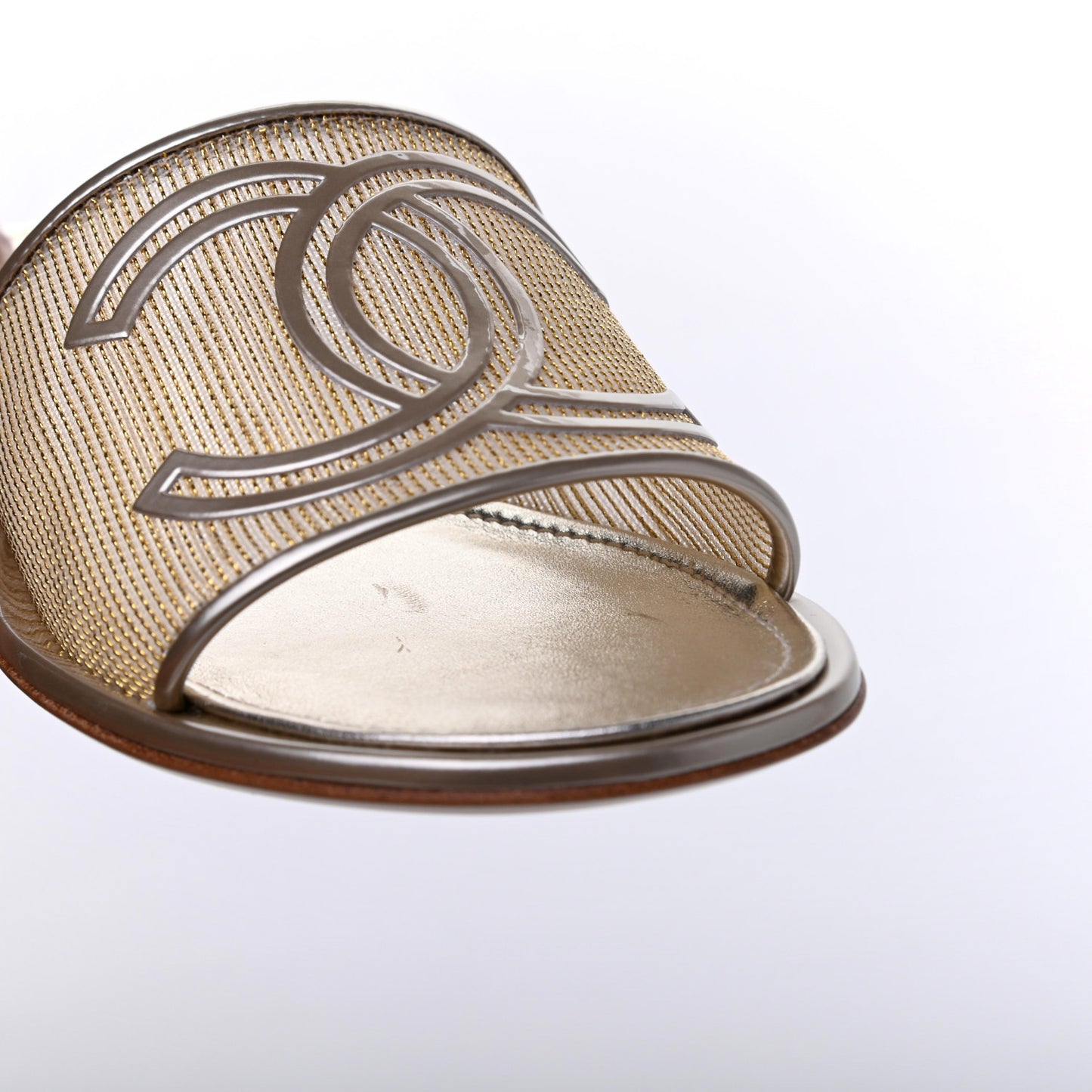 Glitter Mesh Patent Calfskin CC Sandal Mule 37 Gold