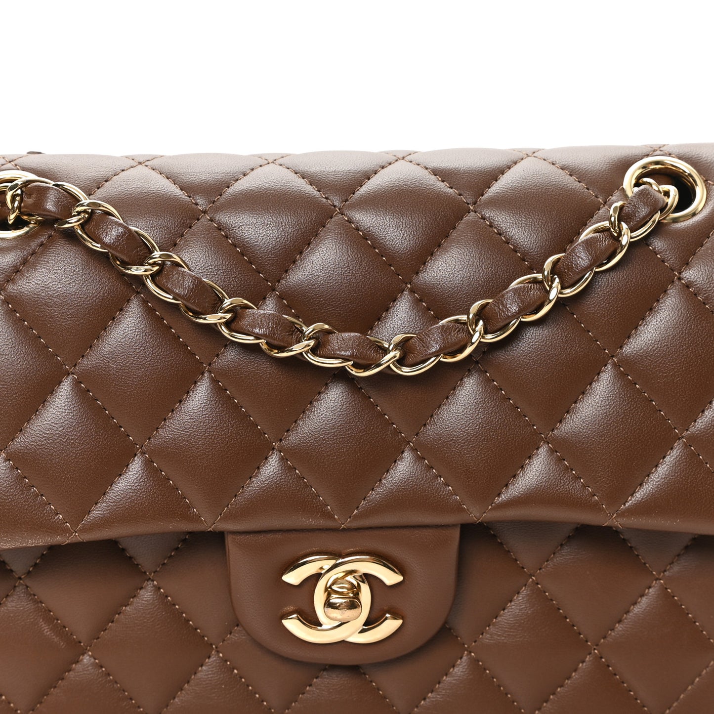Lambskin Quilted Small Double Flap Dark Brown