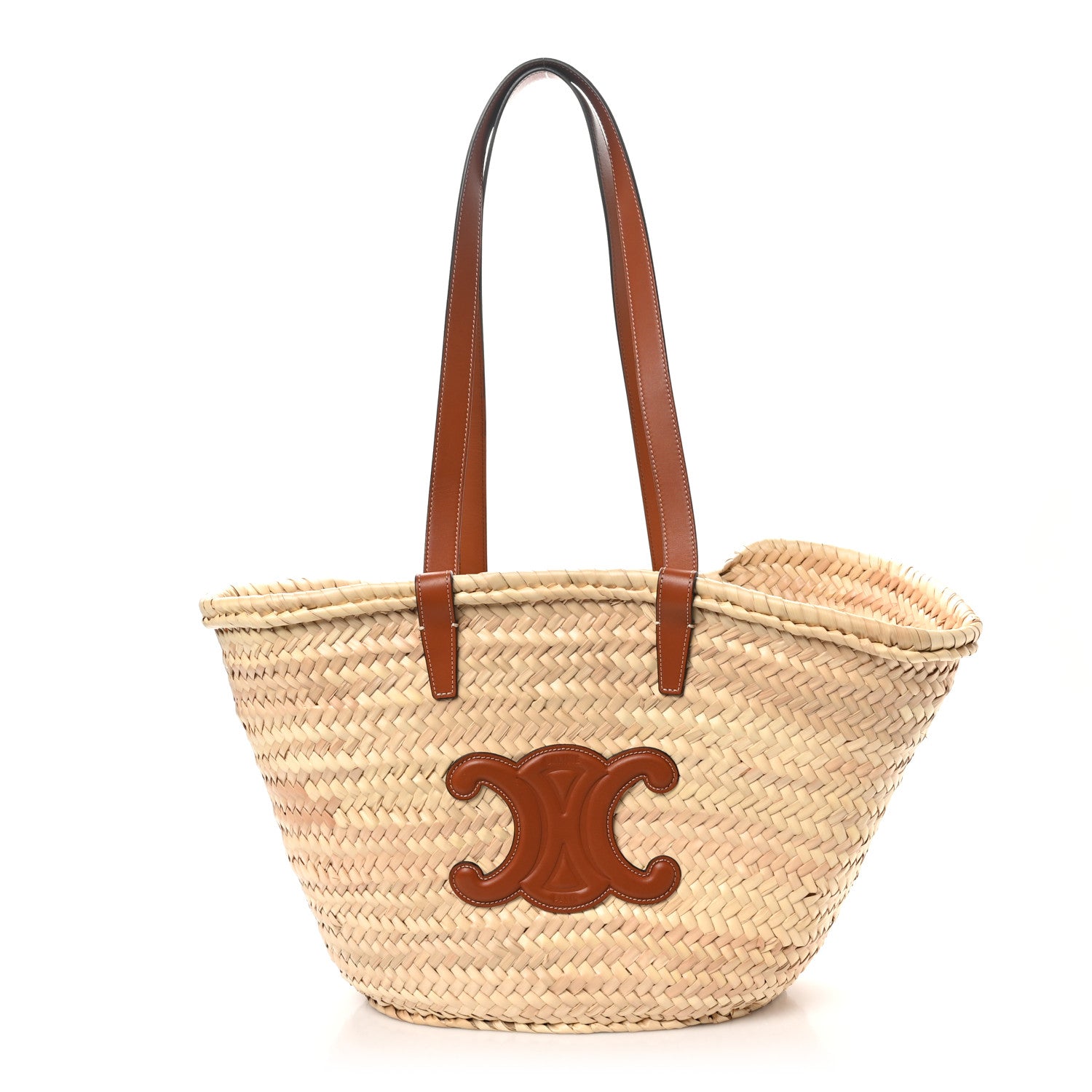 Celine Raffia Calfskin Triomphe Medium Panier Tan 1 of 10