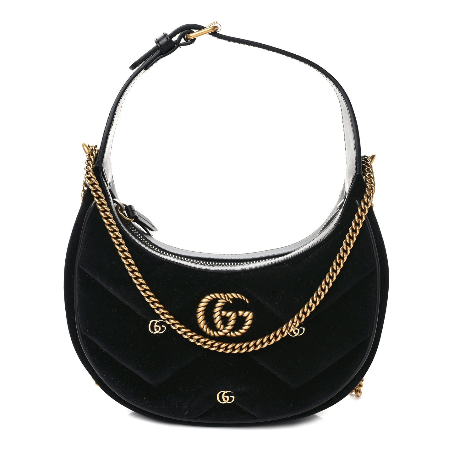 Velvet Matelasse Double G Studs Torchon GG Marmont Half Moon Hobo Black