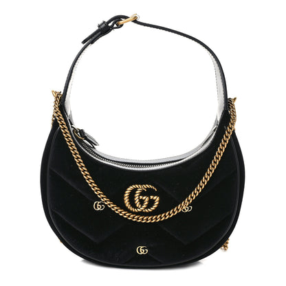 Gucci Velvet Matelasse Double G Studs Torchon GG Marmont Half Moon Hobo Black 1 of 9