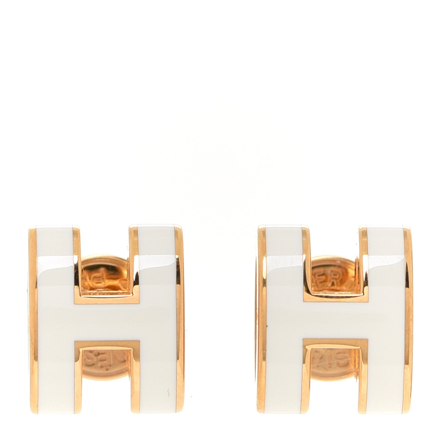 Gold Lacquered Mini Pop H Earrings White