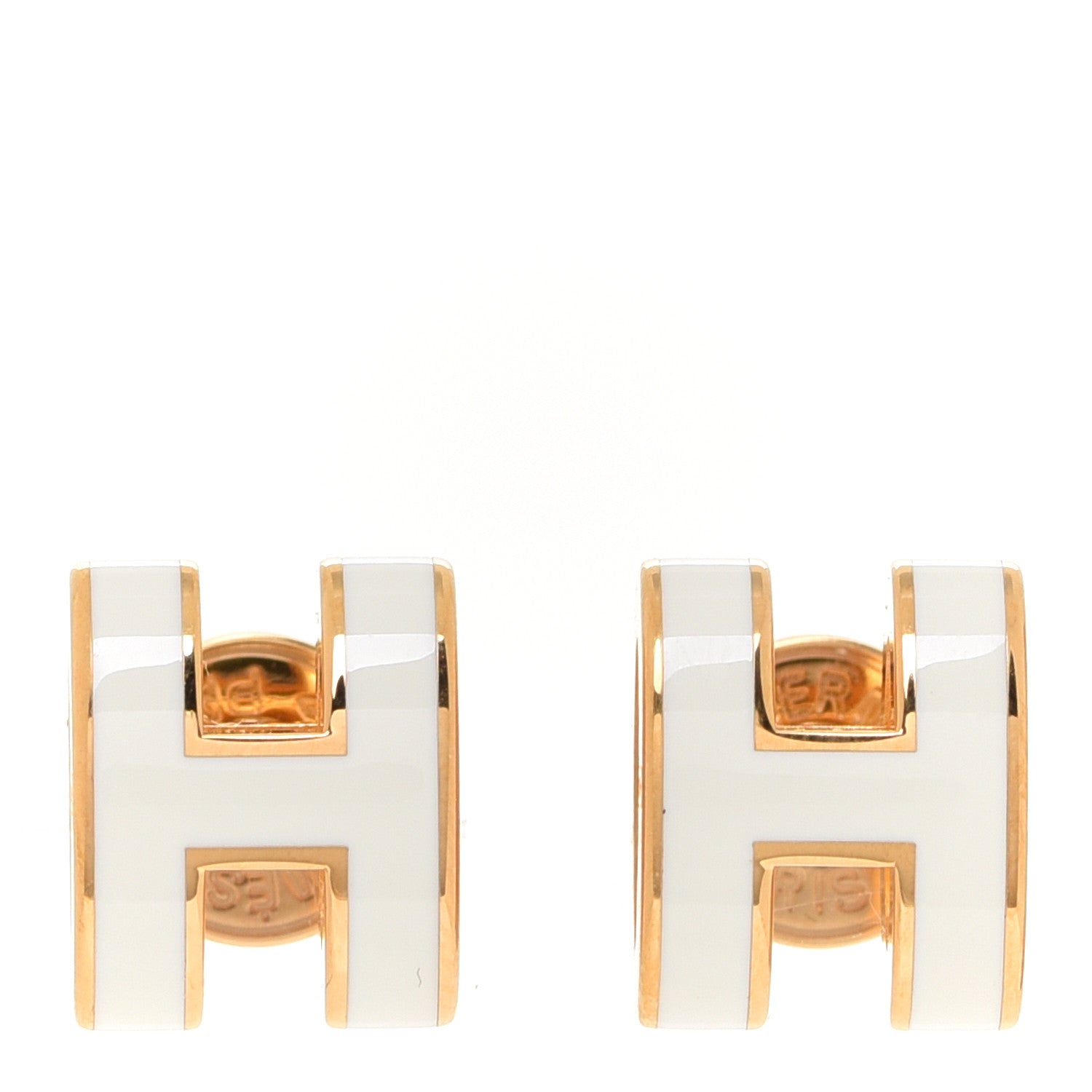 Hermes Gold Lacquered Mini Pop H Earrings White 1 of 6