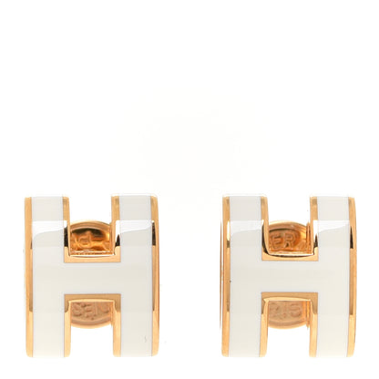 Hermes Gold Lacquered Mini Pop H Earrings White 1 of 6
