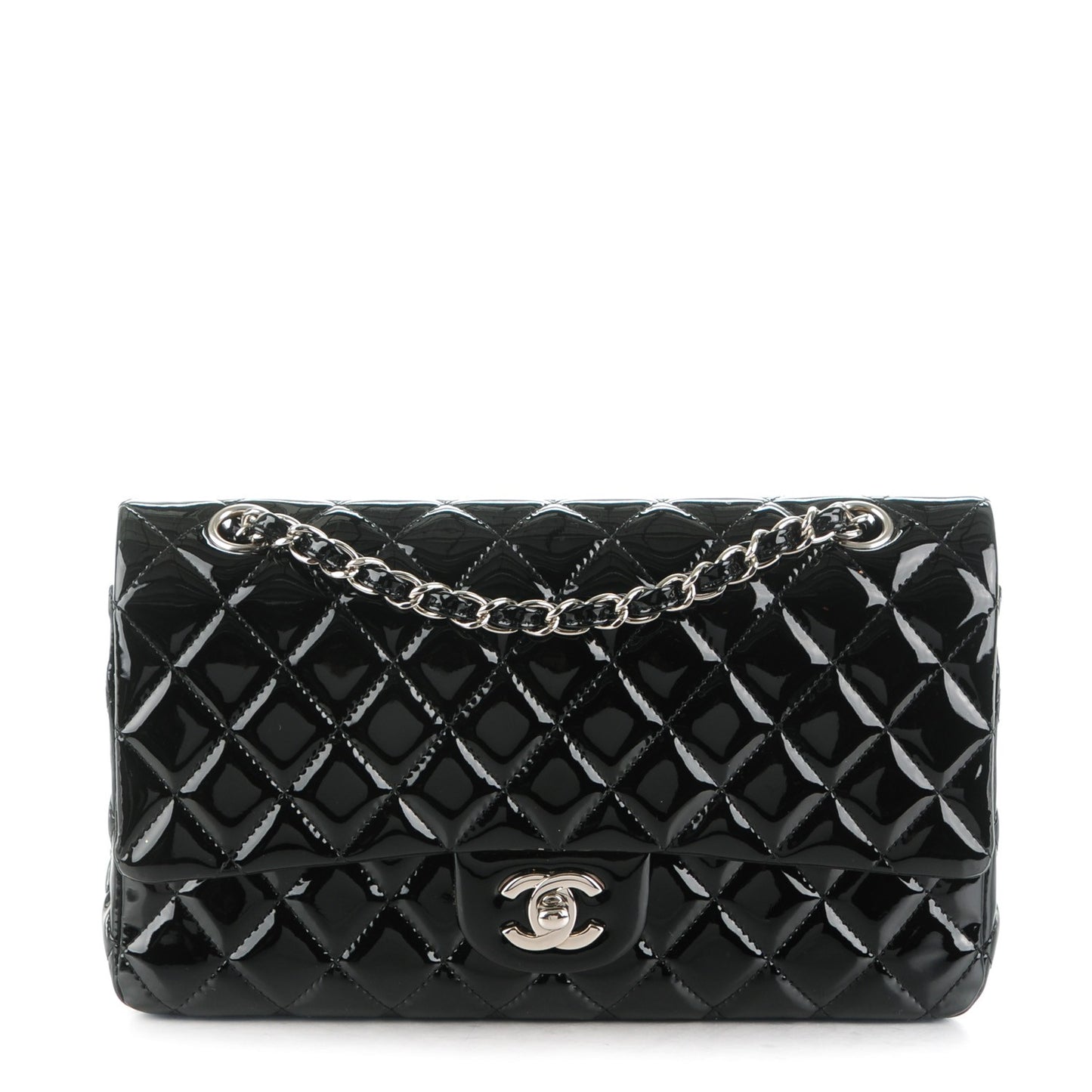 Patent Quilted Medium Double Flap Black
