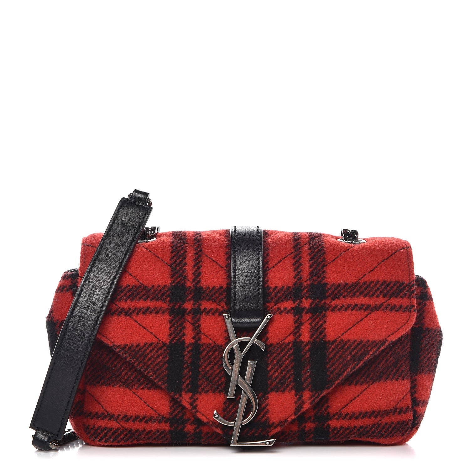 Saint Laurent Wool Matelasse Chevron Classic Monogram Baby Chain Bag Red Black 1 of 8