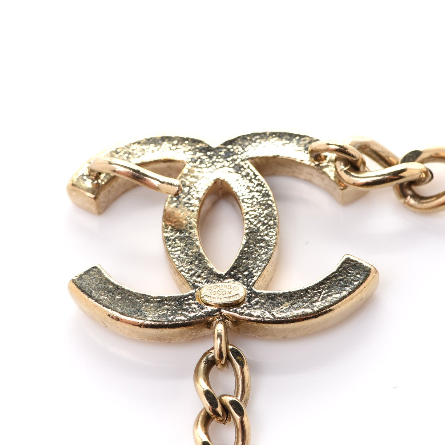 Enamel CC Chain Logo Belt Gold White