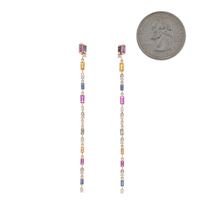 Suzanne Kalan 18K Rose Gold Diamond Sapphire Fireworks Rainbow Linear Drop Earrings 2 of 5