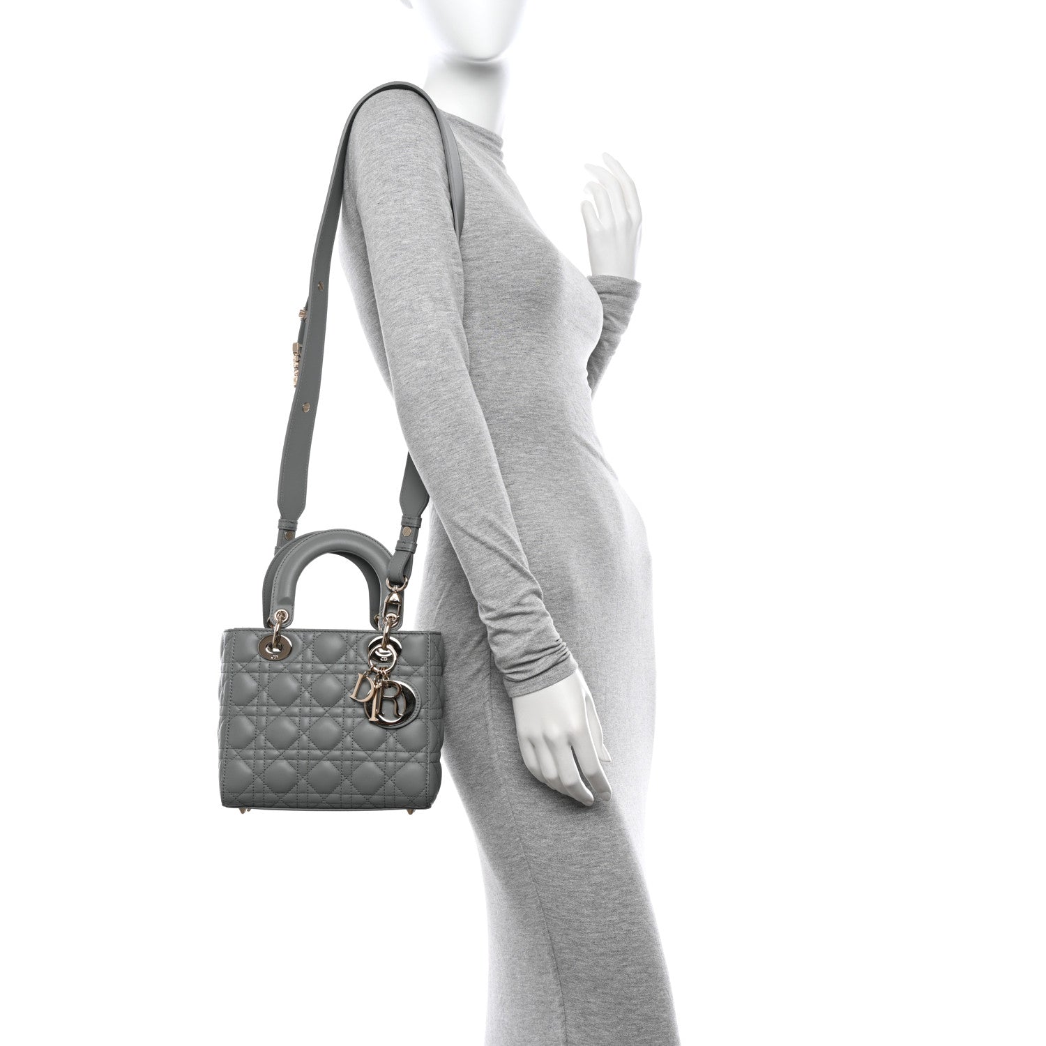 Christian Dior Lambskin Cannage Small My ABCDior Lady Dior Grey 2 of 11