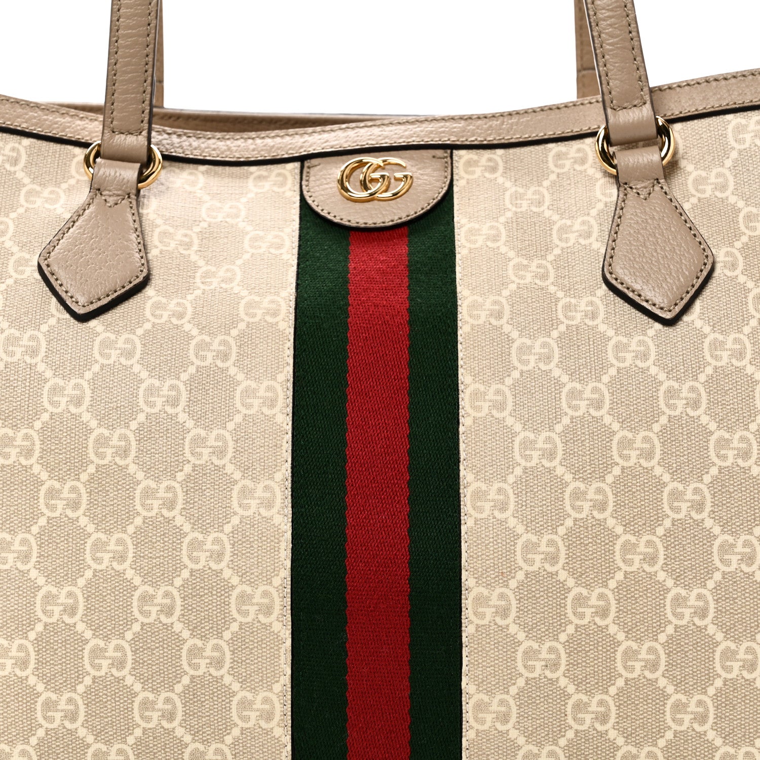 Gucci GG Supreme Monogram Textured Dollar Calfskin Web Medium Ophidia Shopping Tote Beige Mystic White Oatmeal 8 of 10
