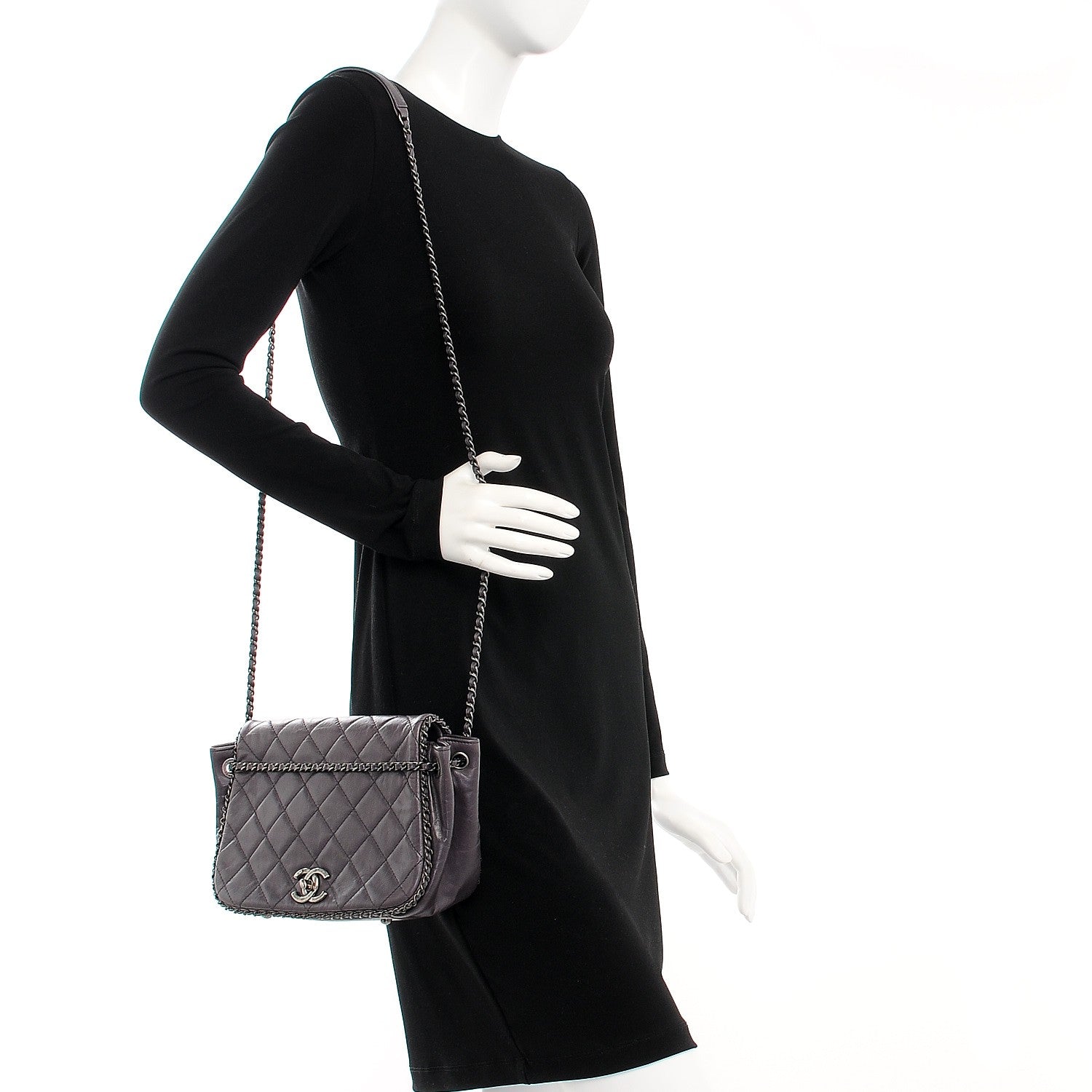 Chanel Calfskin Quilted Small CC Enchained Accordion Flap Purple 2 of 7