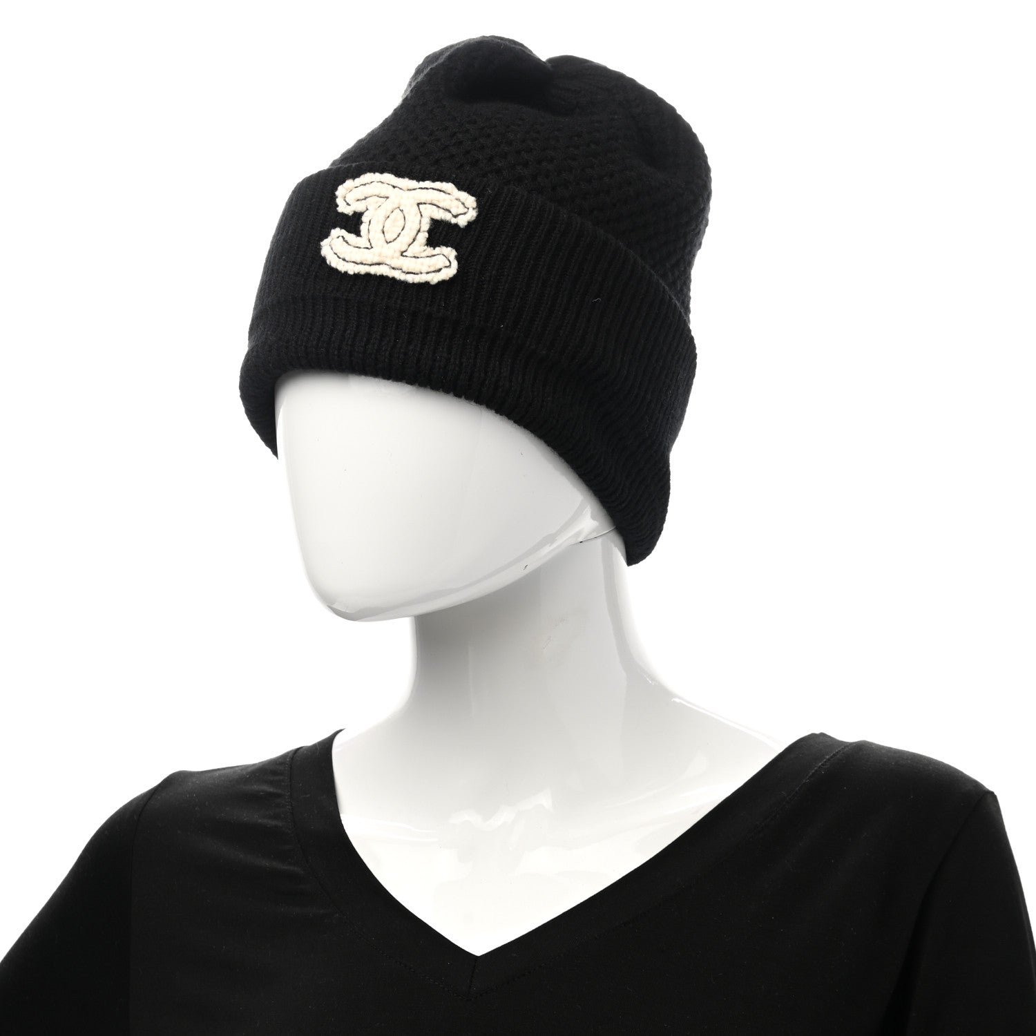 Chanel Cashmere CC Logo Beanie Hat Black 2 of 4
